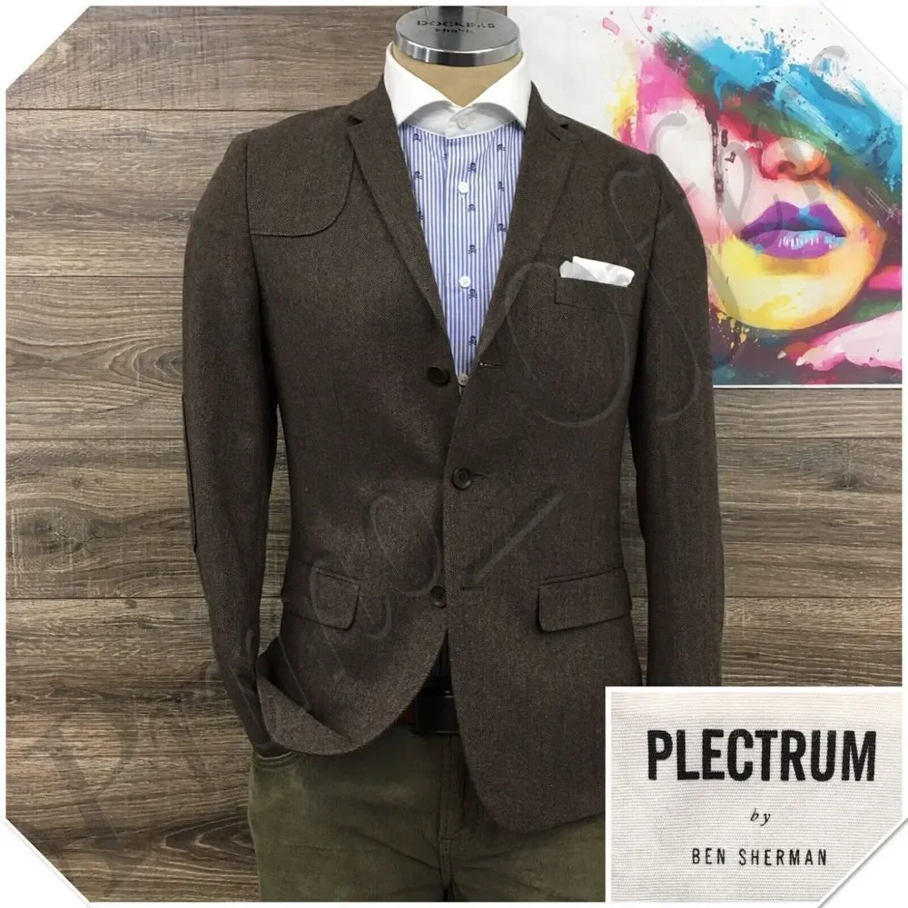 BEN SHERMAN Mens Blazer Sport Coat Casual Jacket Size S ( 36R )‎ Brown Wool Suit
